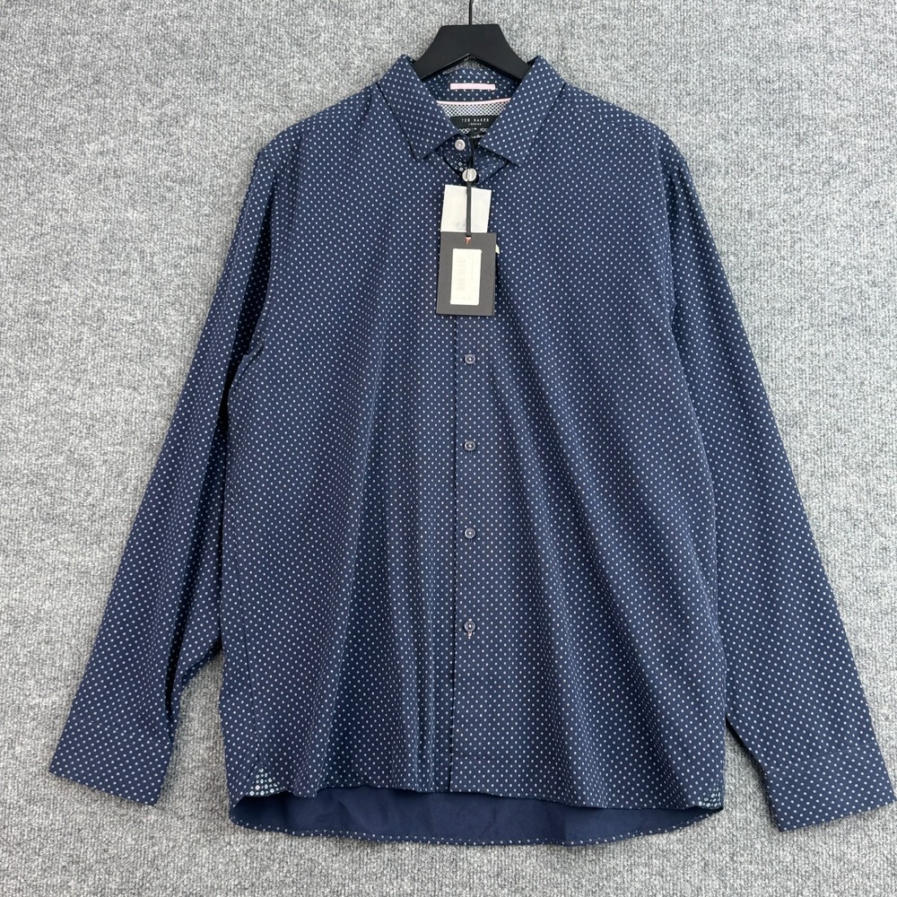 Ted Baker Button Up Shirt Mens XL 6 Blue Geometric Long Sleeve Rokabi NWT